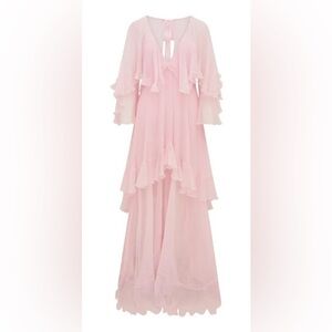 LoveShackFancy Collia Tiered Silk Chiffon Maxi Dress - Light Pink - Size S